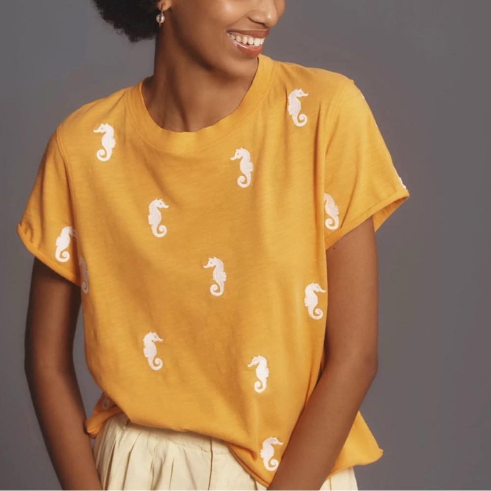 The Caitlin Boxy Tee by Maeve Anthropologie 
Orange, Seahorse Medium